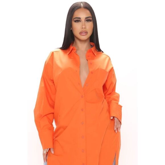 ✨Fashion Nova True Friends Oversized Sz Medium Shirt - Orange✨ - Picture 3 of 11